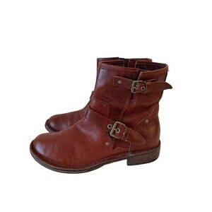 UGG Women's Fabrizia Short Moto Motorcycle Boot Size 6 Brown Leather Buckles